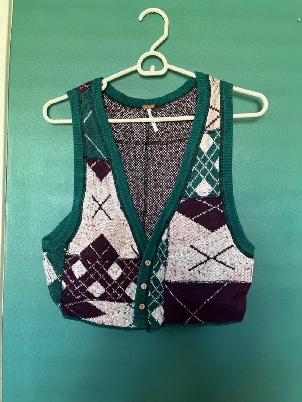 Free People Teal-Trimmed Plum Knit Vest